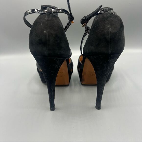 Gucci Suede Leather Trim T-Strap Stiletto Strappy Platform Sandal Black - Picture 8 of 11